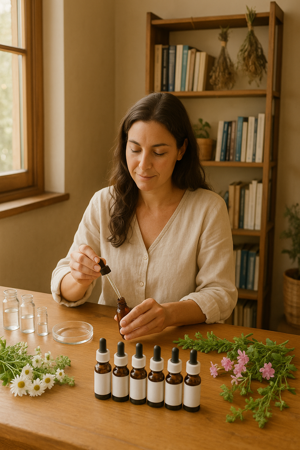 Especialista en terapias holísticas preparando remedios naturales